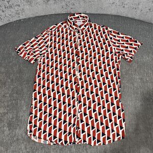 Zara Men’s Geometric Button-Up Shirt Preppy Retro Resort Camp Style - Medium